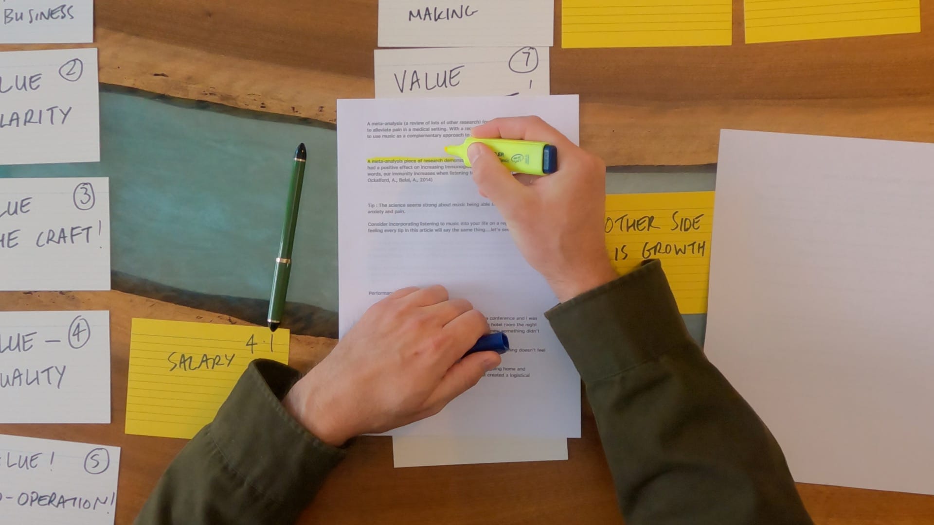 Highlighting text on a sheet of paper