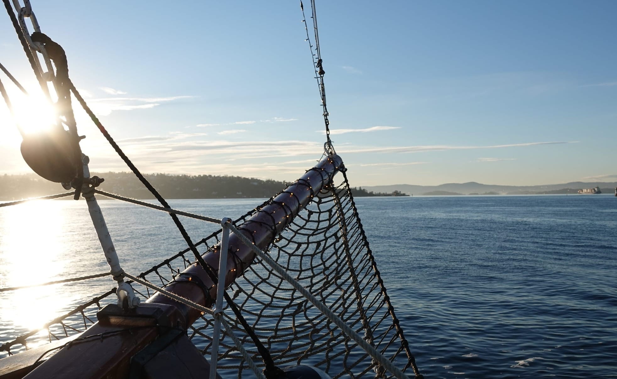 A photo from a boat out in the fjords in Oslo, Norway