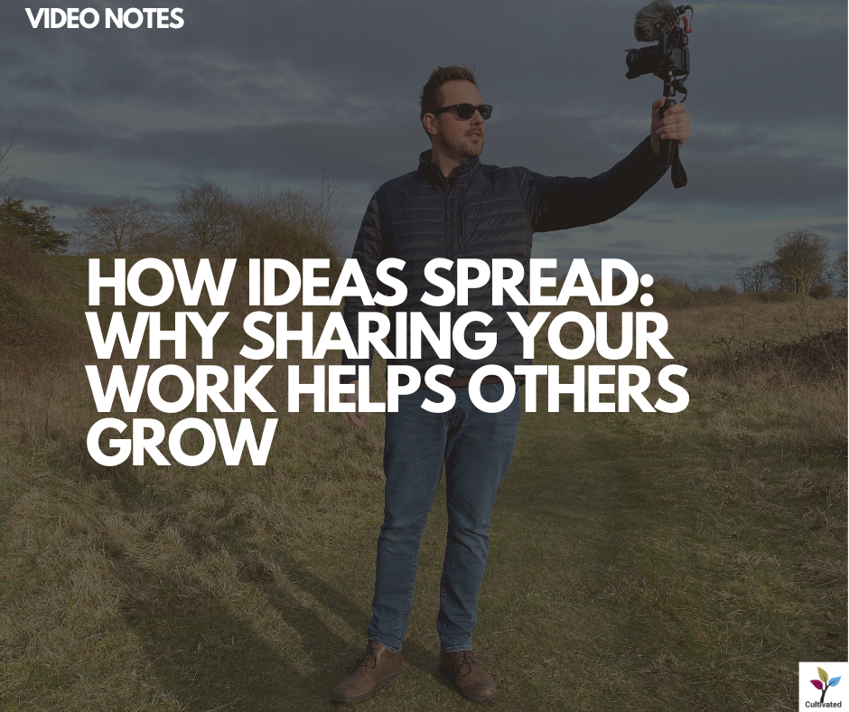 A photo of Rob Lambert filming with the words overlaid - How Ideas Spread: Why Sharing Your Work Helps Others Grow