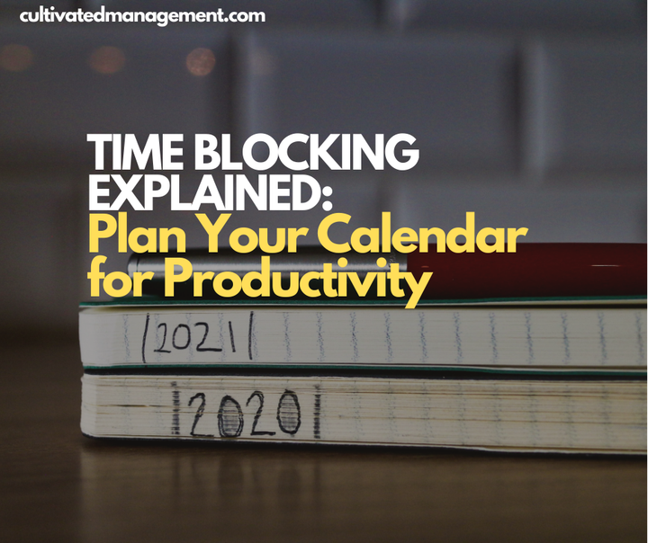 A photo of some notebooks with the words overlaid - Time Blocking Explained: Plan Your Calendar for Productivity