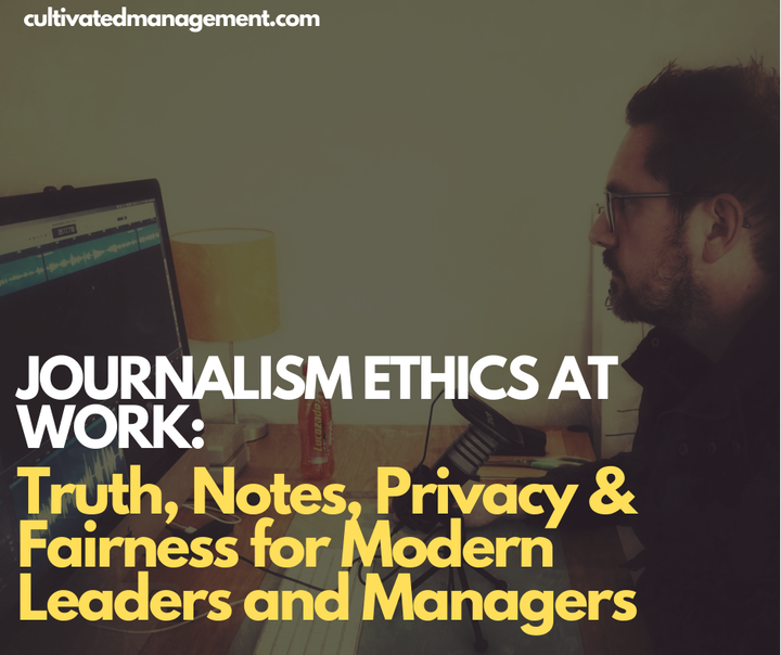 A picture of Rob Lambert podcasting with the words Journalism Ethics at work overlaid