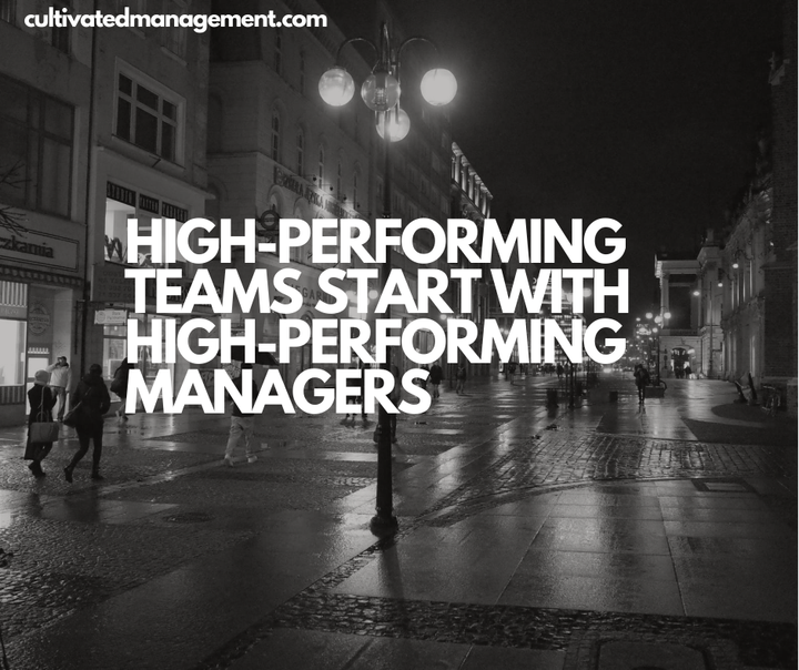 A photo of Wroclaw, Poland at night with the words overlaid - High-Performing Teams Start with High-Performing Managers