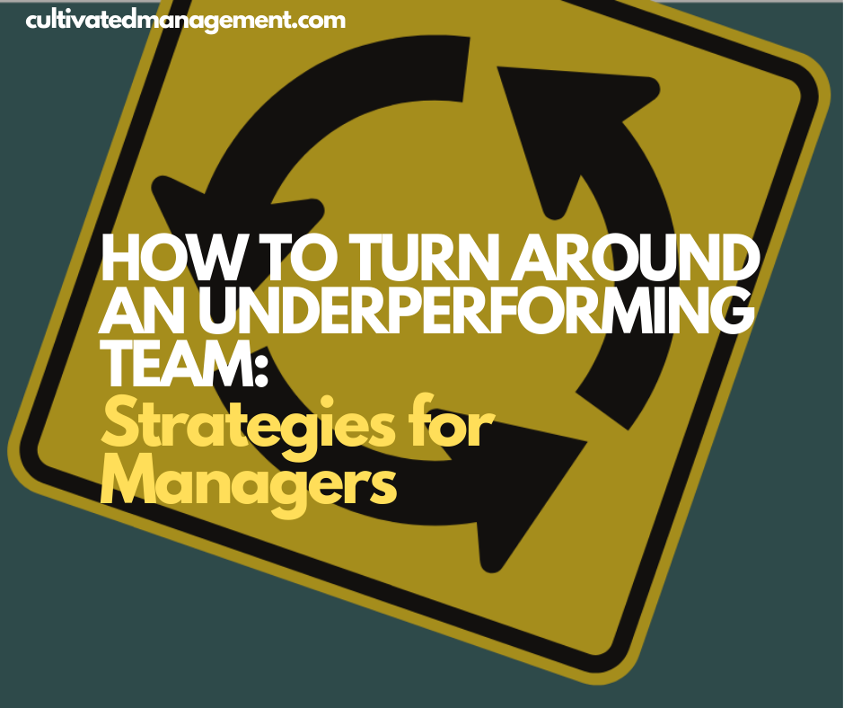 A photo of a roundabout roadsign with the words overlaid - How to Turn Around an Underperforming Team: Strategies for Managers