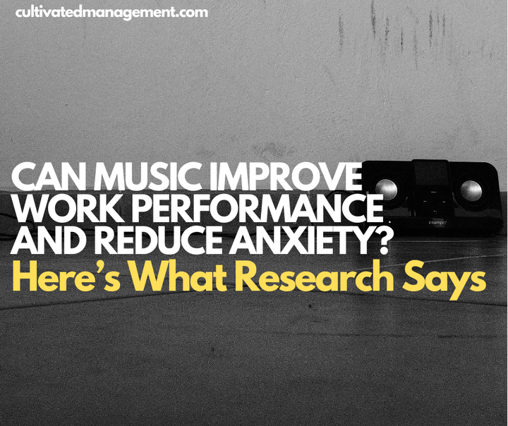 A photo of a speaker with the words overlaid: Can Music Improve Work Performance and Reduce Anxiety? Here’s What Research Says