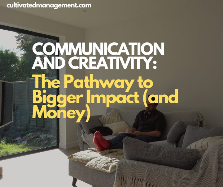 A photo of Rob Lambert say drawing with the words overlaid - Communication and Creativity: The Pathway to Bigger Impact (and Money)