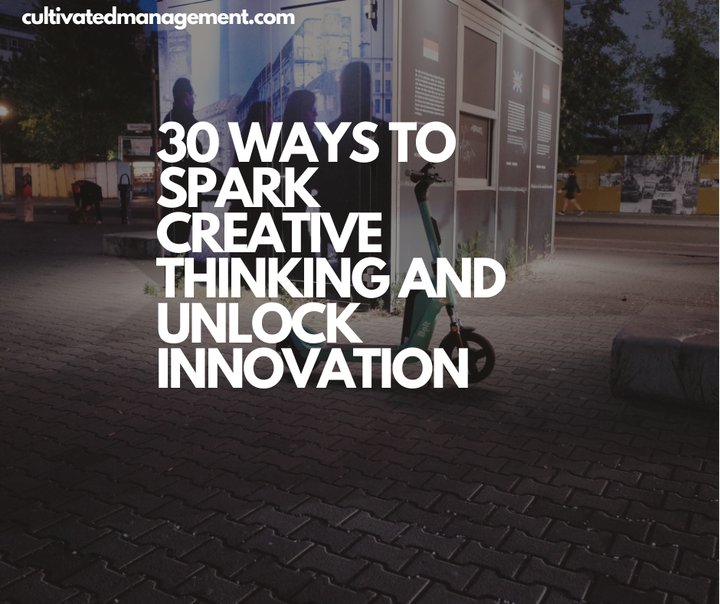 A photo of a scooter in berlin with the words overlaid - 30 Ways to Spark Creative Thinking and Unlock Innovation