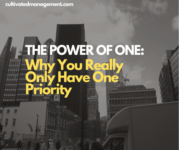 A photo of offices in London with the words overlaid - The Power of One: Why You Really Only Have One Priority