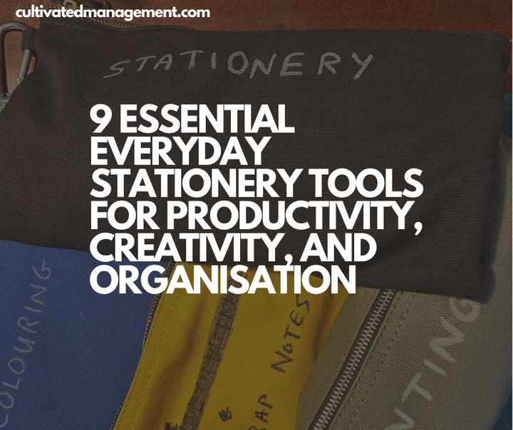 A photo of pencil cases with the words overlaid - 9 Essential Everyday Stationery Tools for Productivity, Creativity, and Organisation