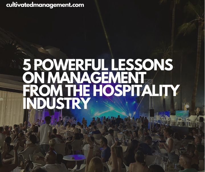 A photo of a bar in Tenerife with the words overlaid - 5 powerful lessons on management from the hospitality industry