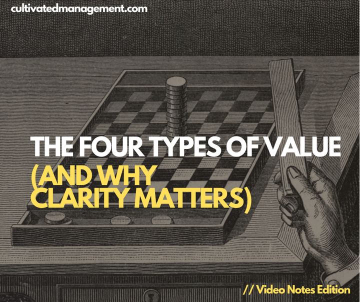A photo of a man stacking coins on a draughts board - with the words overlaid - The Four Types of Value (and Why Clarity Matters)