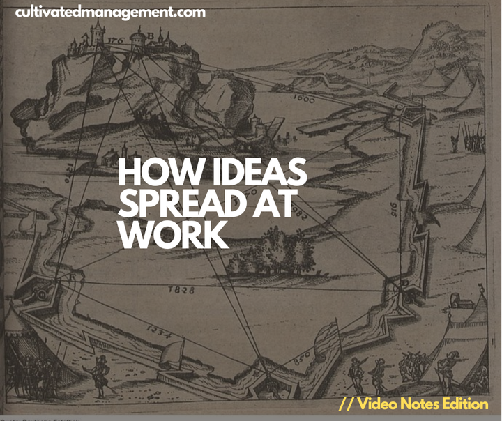 A photo of a map with connections between places with the word overlaid - How ideas spread at work