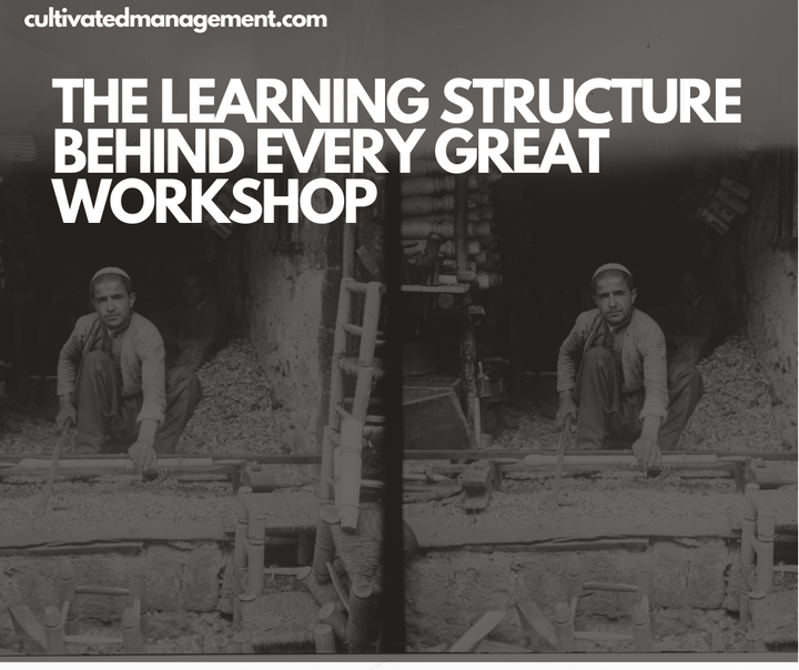 A photo of a man in a workshop with the words overlayed - The Learning Structure Behind Every Great Workshop