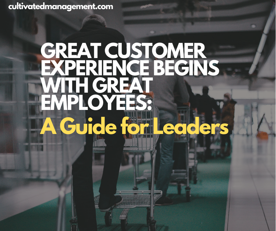 A photo of someone pushing a trolley with the words overlaid - Great Customer Experience Begins with Great Employees: A Guide for Leaders