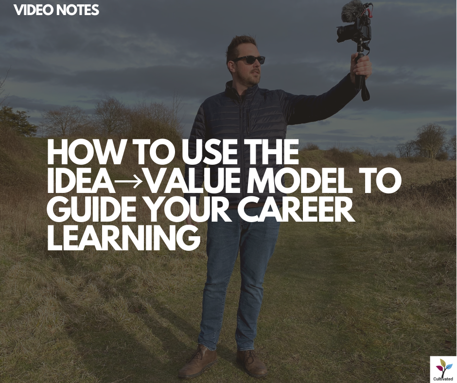 A photo of Rob Lambert filming with the words overlaid - How to Use the Idea→Value Model to Guide Your Career Learning