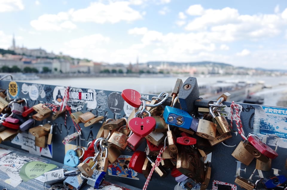 A photo of some locks on a bridge in Budapest, Hungary